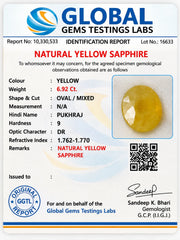 Yellow Sapphire (Pukhraj) 6.92 Ct