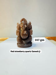 Red Strawberry Quartz Ganesh Ji Idol - 147 gm | Natural Crystal Murti