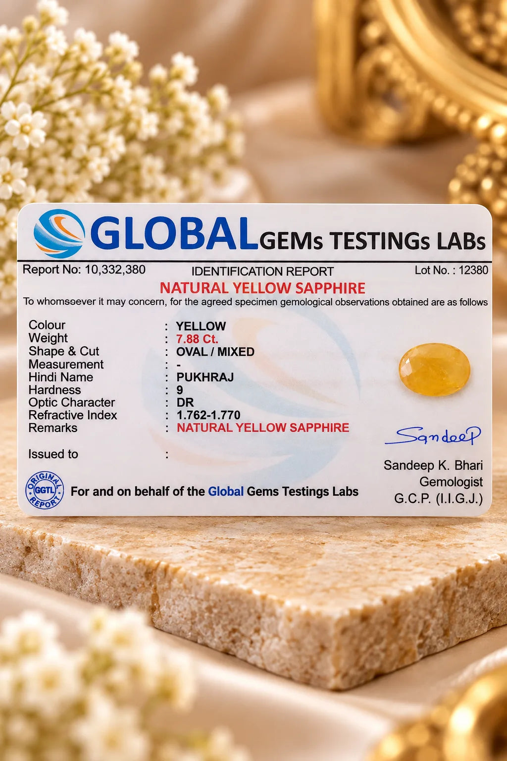 Yellow Sapphire (Pukhraj) 7.88 Ct