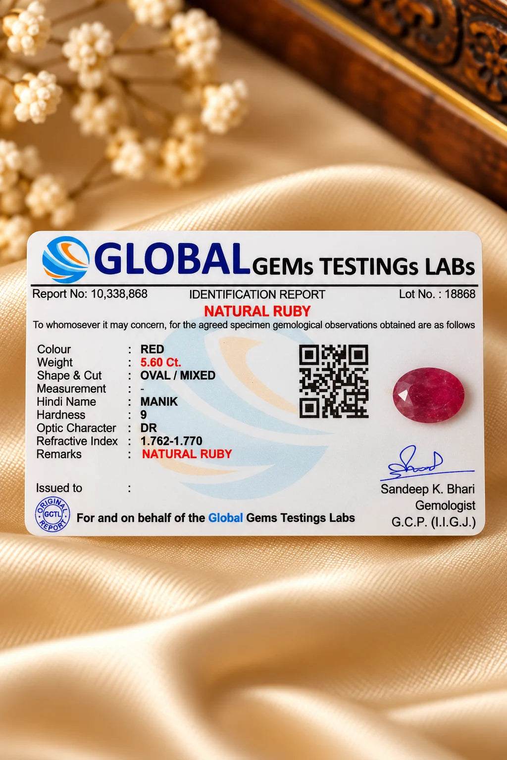 African Ruby (Manik) 5.60 Ct | GGTL Certified