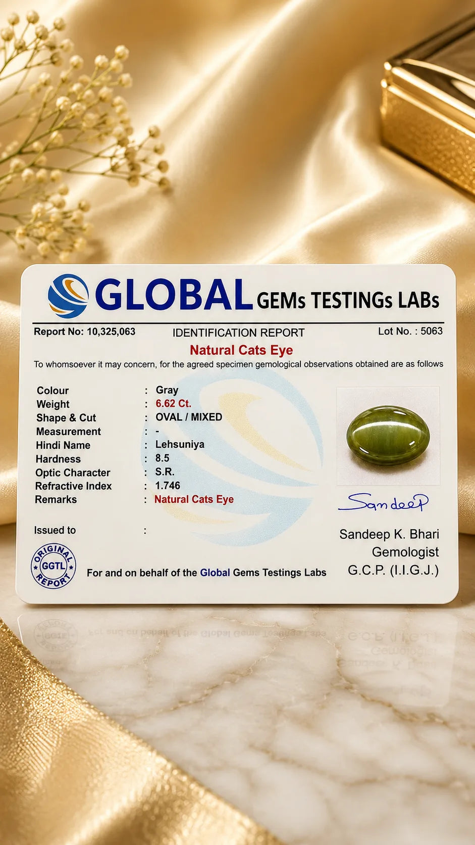 Cat's Eye (Lehsuniya) 6.62 Ct