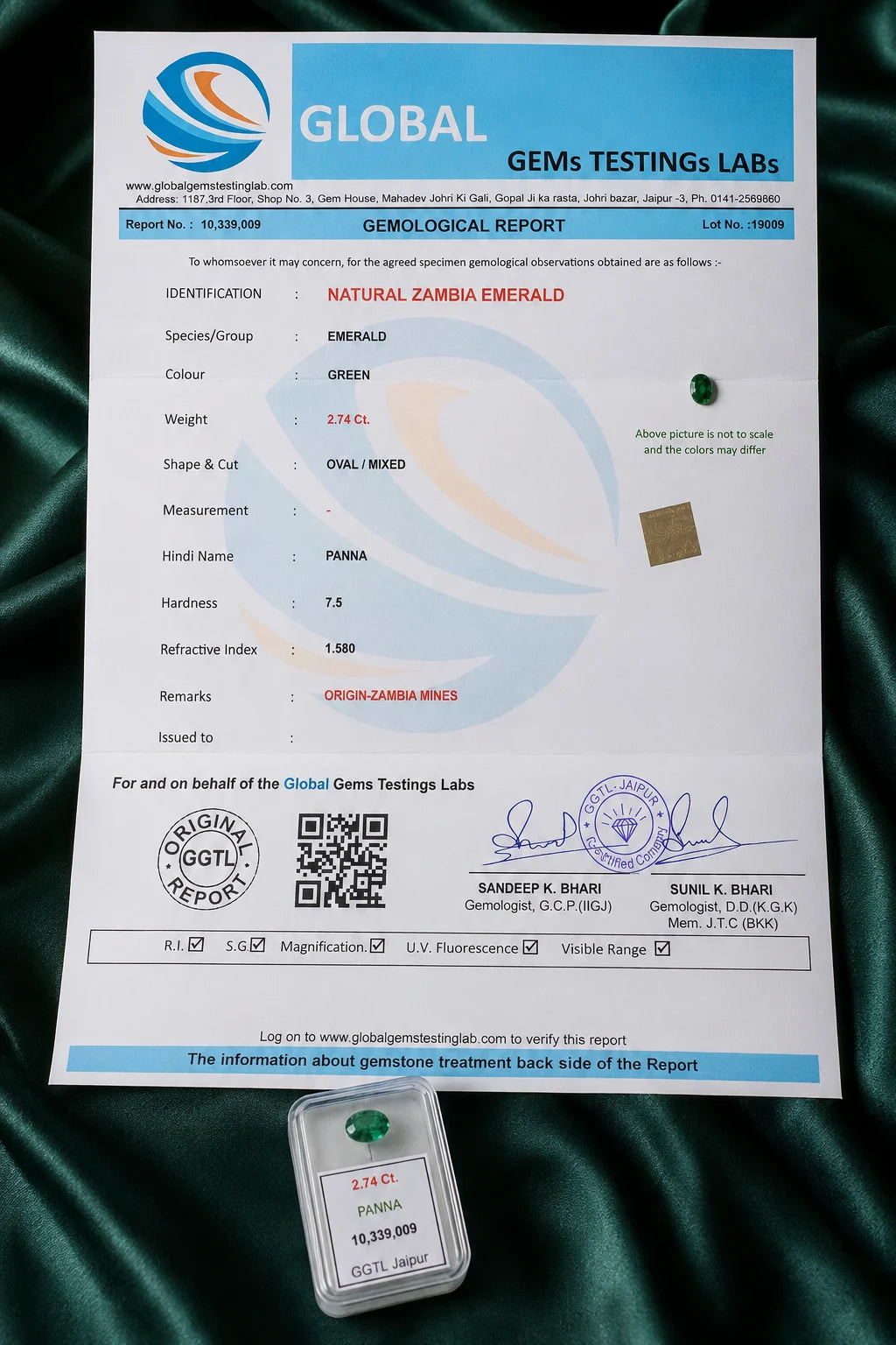 Zambia Emerald (Panna) 2.74 Ct | GGTL Certified | Report 10339009