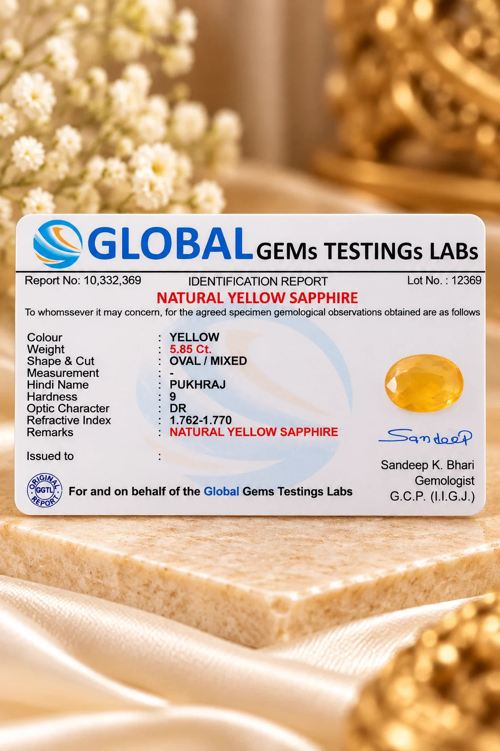 Yellow Sapphire (Pukhraj) 5.85 Ct