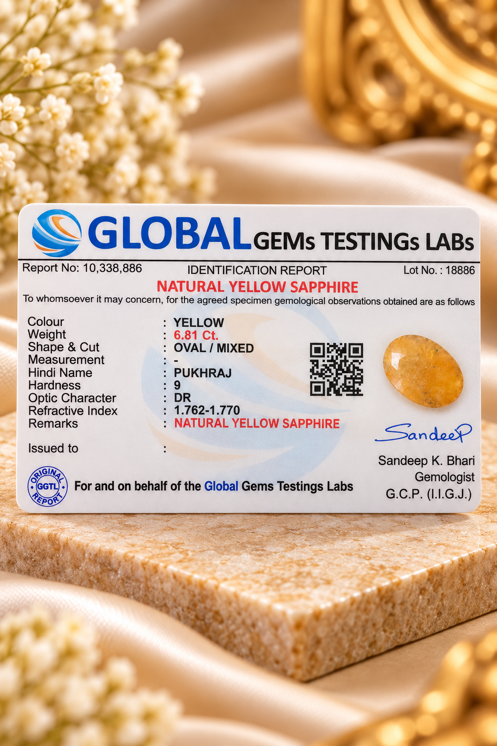 Yellow Sapphire (Pukhraj) 6.81 Ct