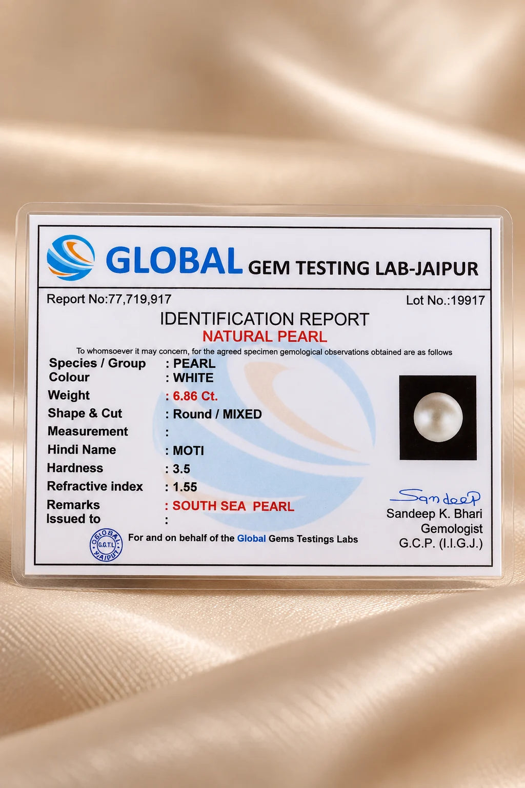 Natural South Sea Pearl (Moti) 6.86 Ct - Round Mixed - GGTL Certified