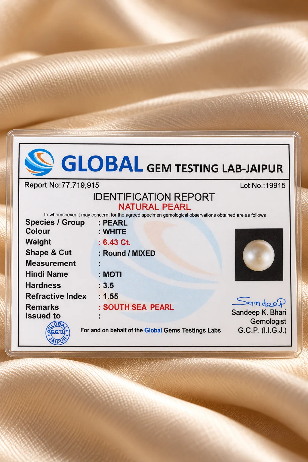 Natural South Sea Pearl (Moti) 6.43 Ct - Round Mixed - GGTL Certified