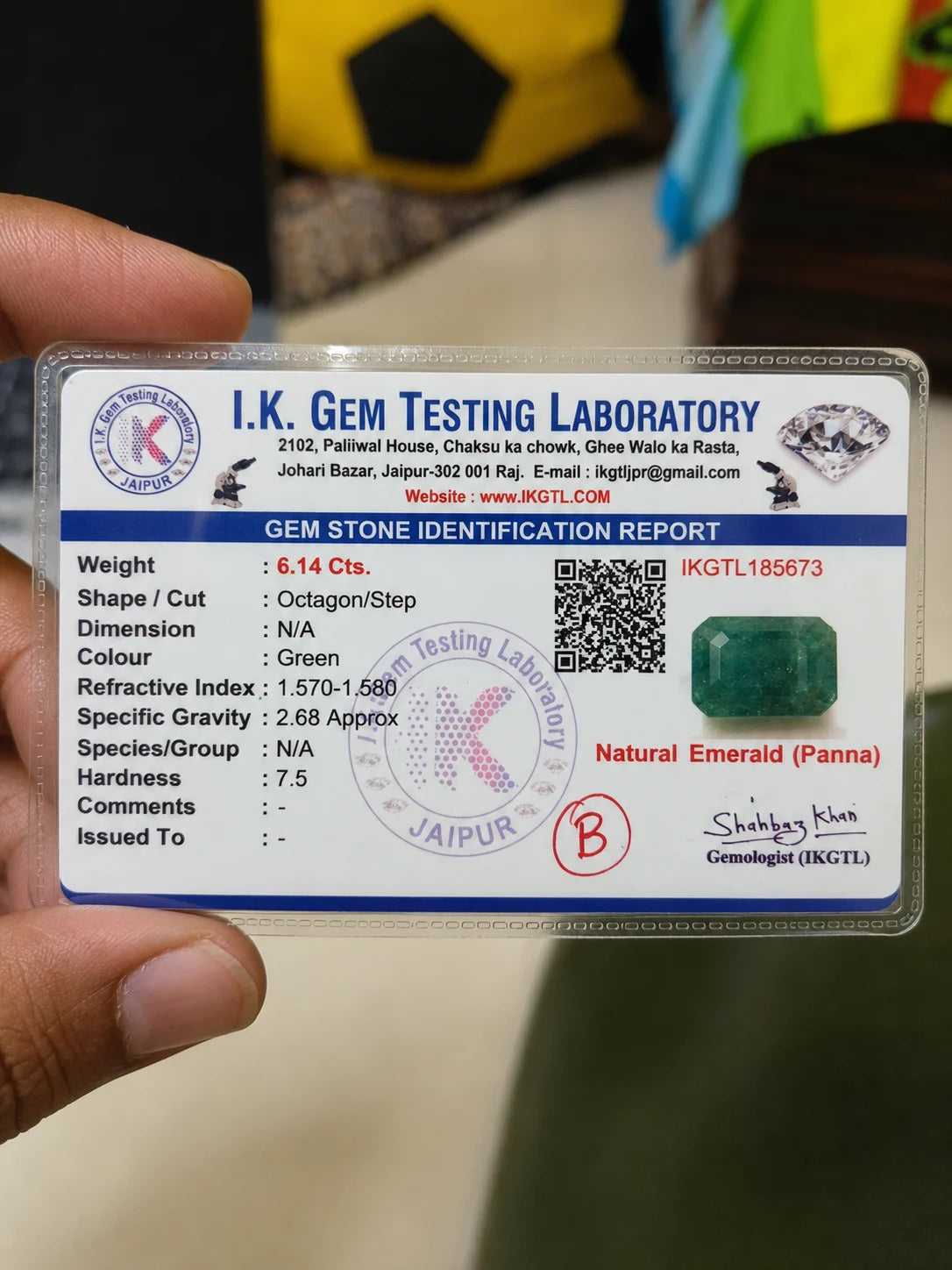 Emerald (Panna) 6.14 Ct | IKGTL Certified | Report IKGTL185673