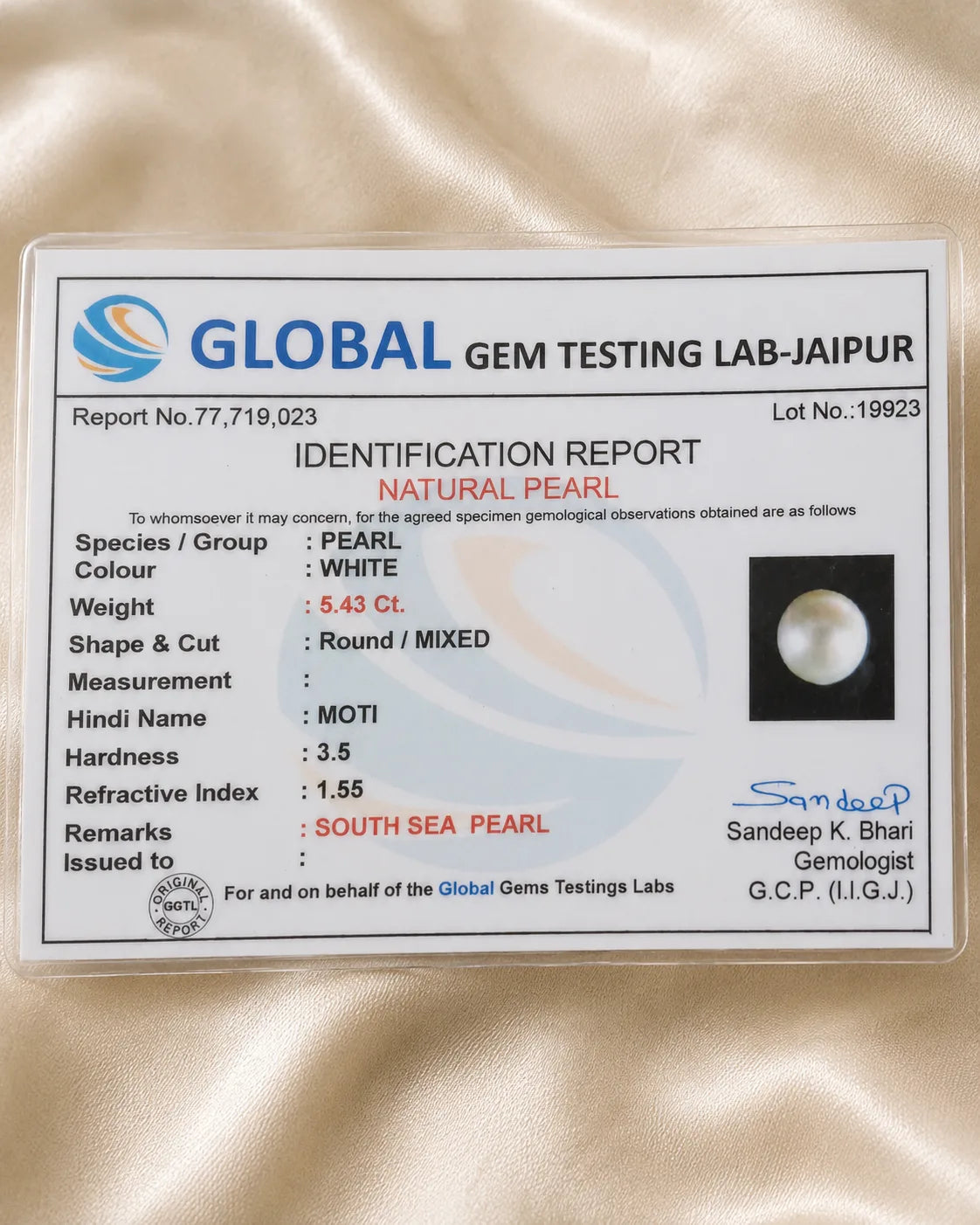 South Sea Pearl (Moti) 5.43 Ct | GGTL Certified | Report 77719023