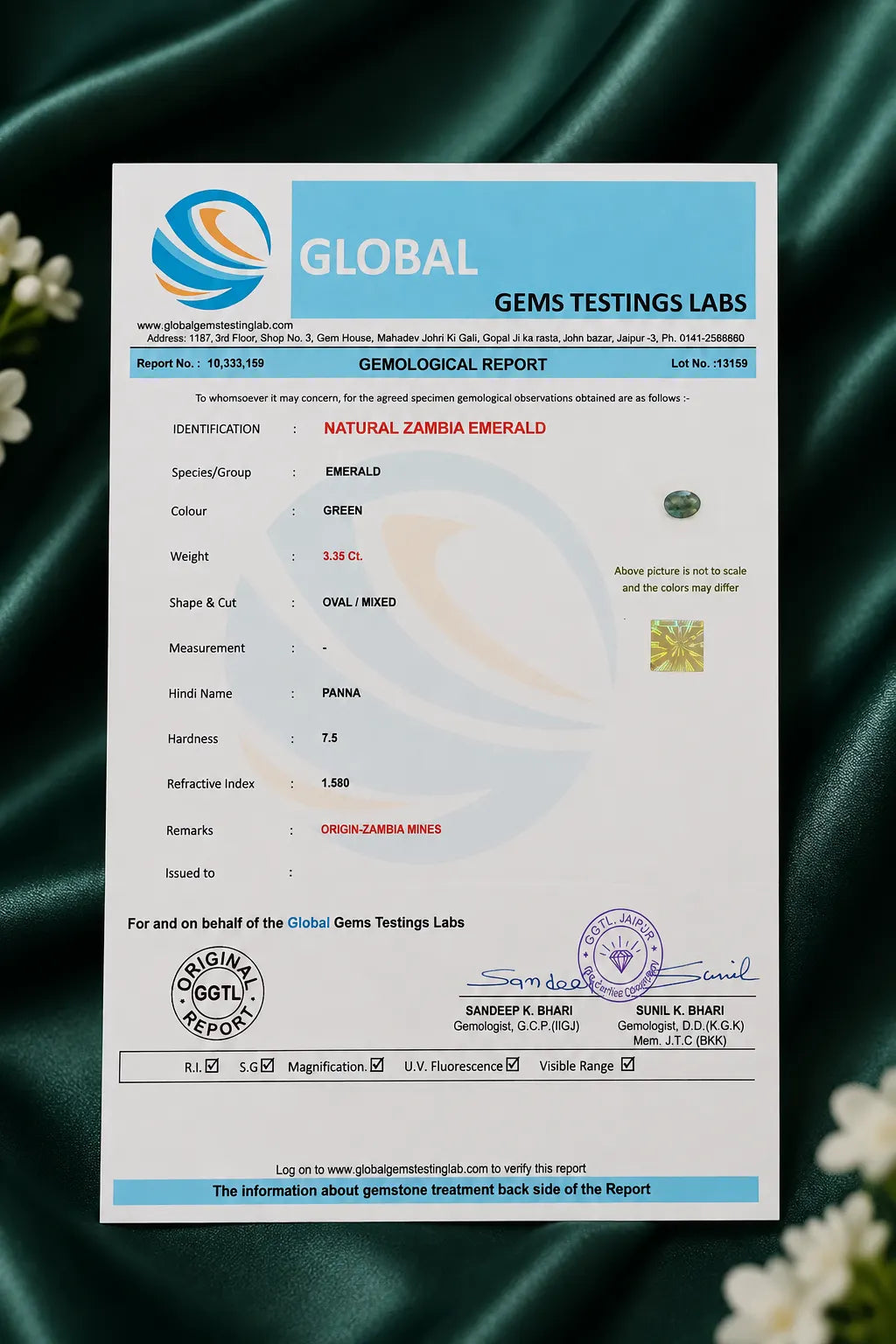 Natural Zambian Emerald 3.35 Ct (Panna) - Oval Mixed - GGTL Certified