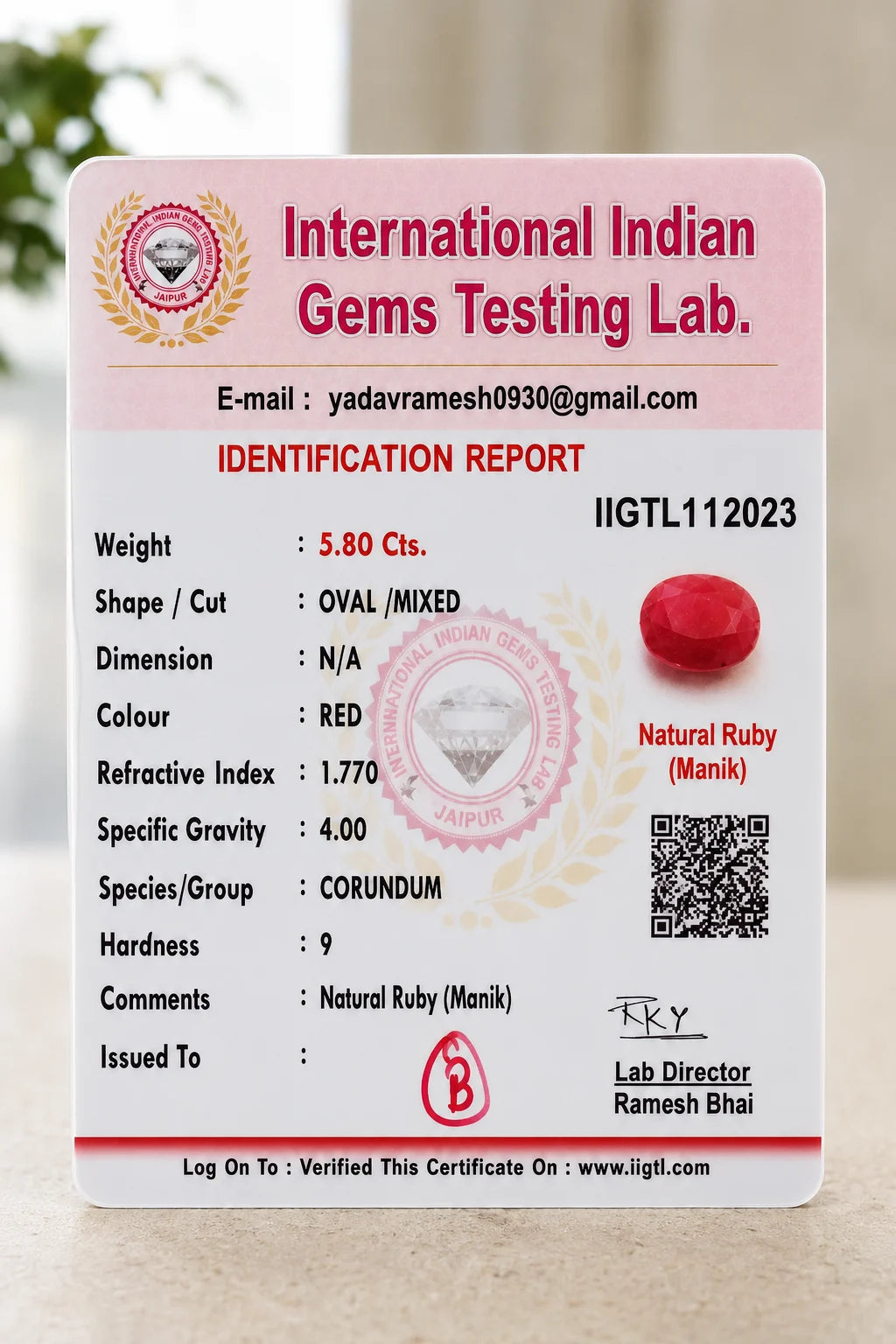 Ruby (Manik) 5.80 Ct