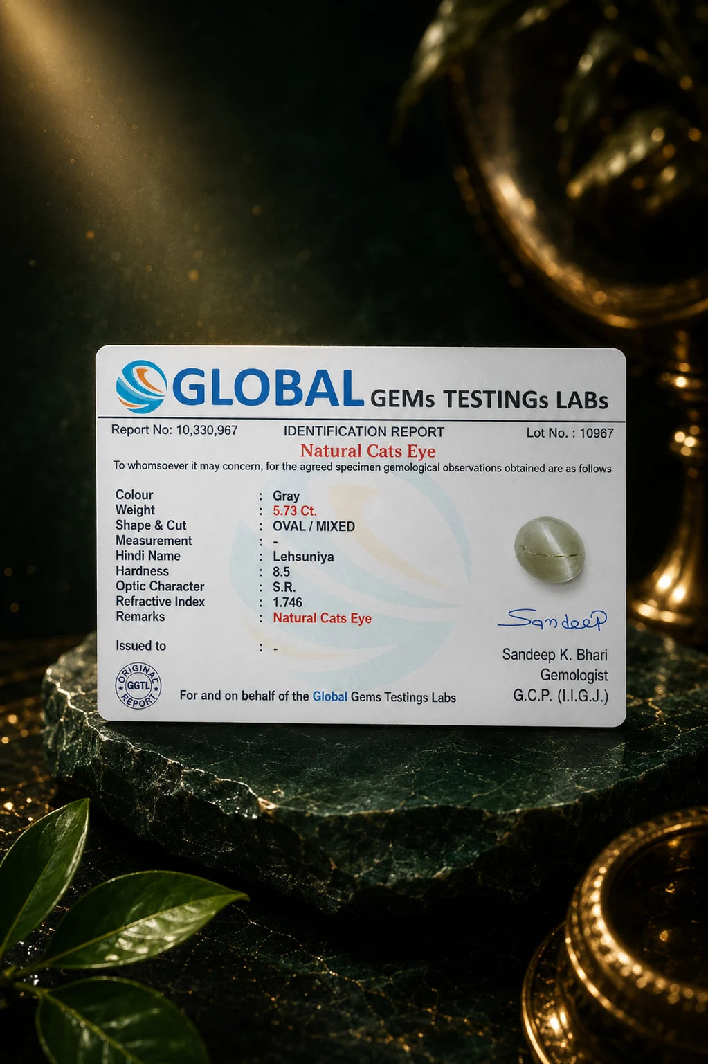 Cat's Eye (Lehsuniya) 5.73 Ct