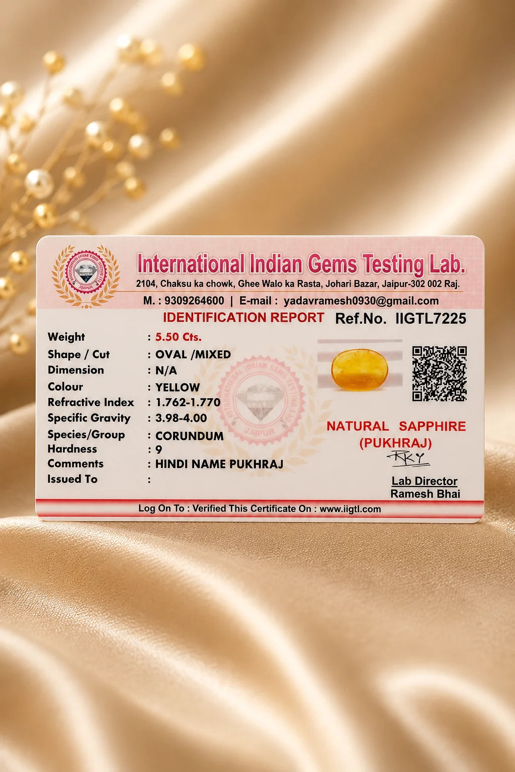 Yellow Sapphire (Pukhraj) 5.50 Ct