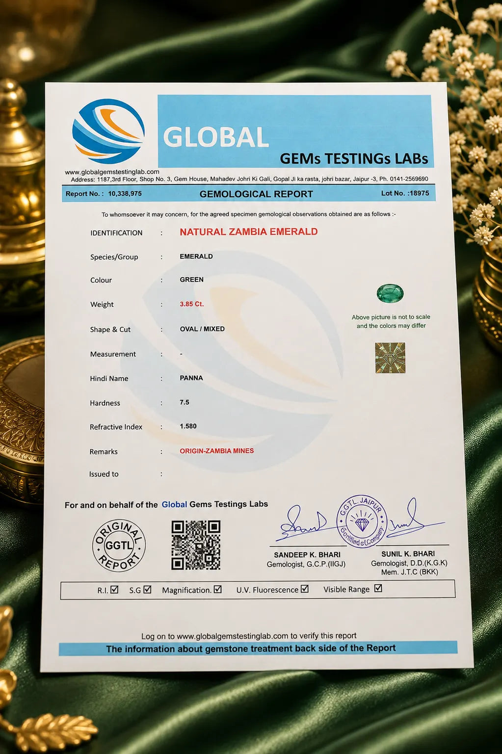 Natural Zambian Emerald 3.85 Ct (Panna) - Oval Mixed - GGTL Certified
