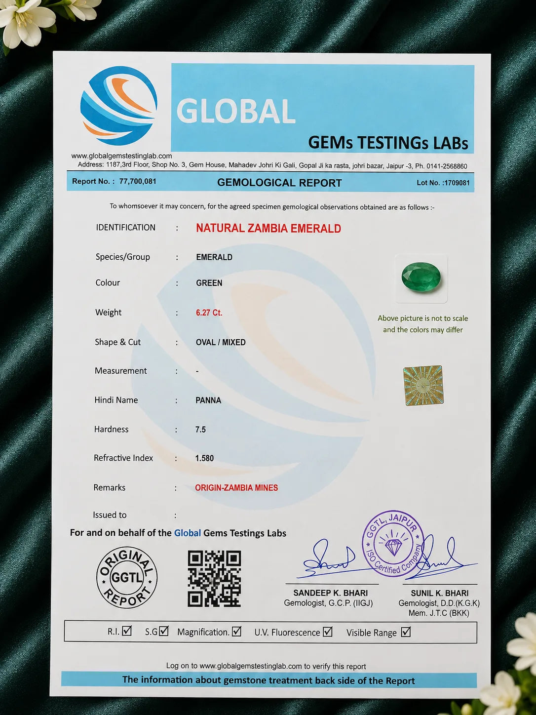 Natural Zambian Emerald 6.27 Ct (Panna) - Oval Mixed - GGTL Certified