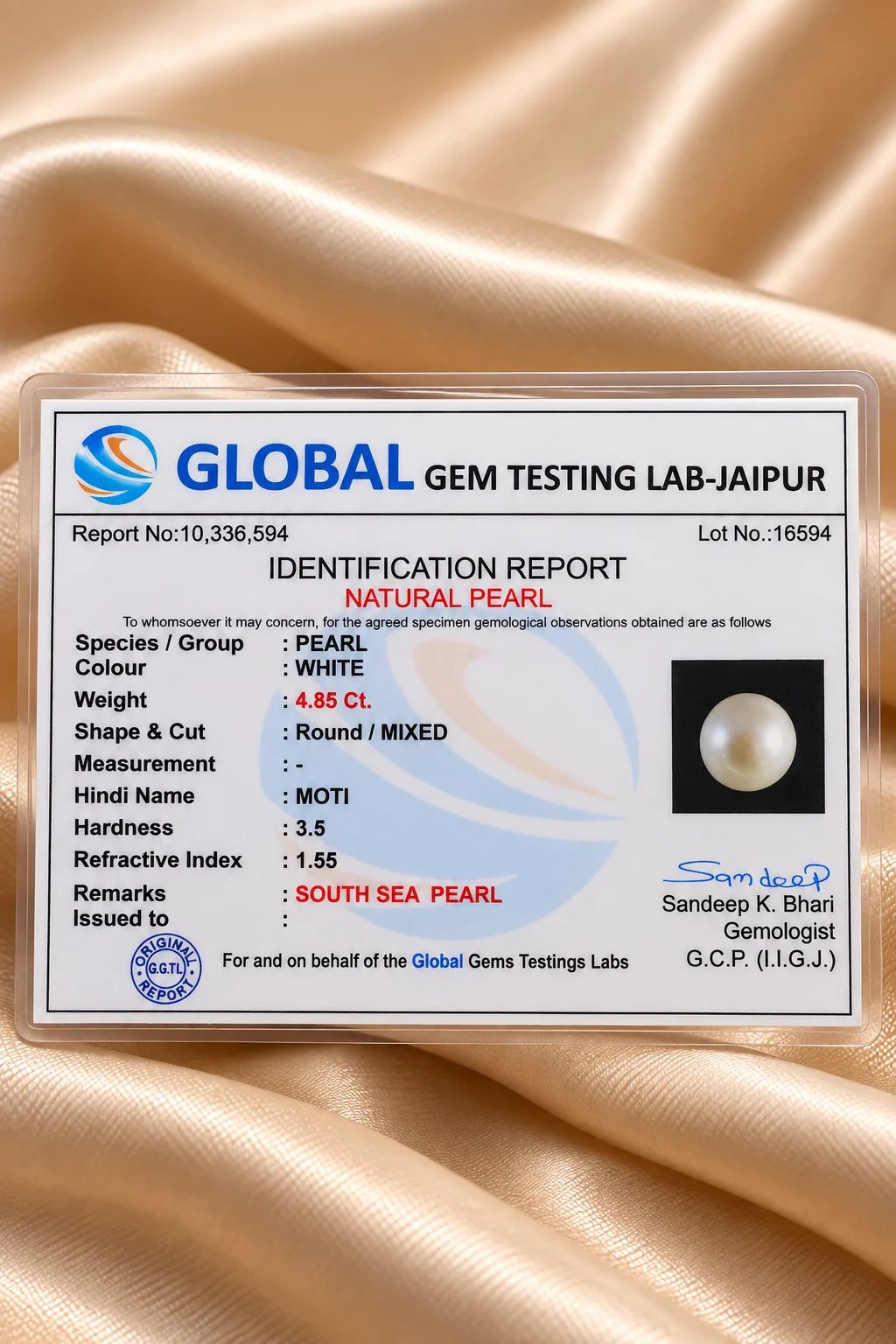 Natural South Sea Pearl (Moti) 4.85 Ct - Round Mixed - GGTL Certified