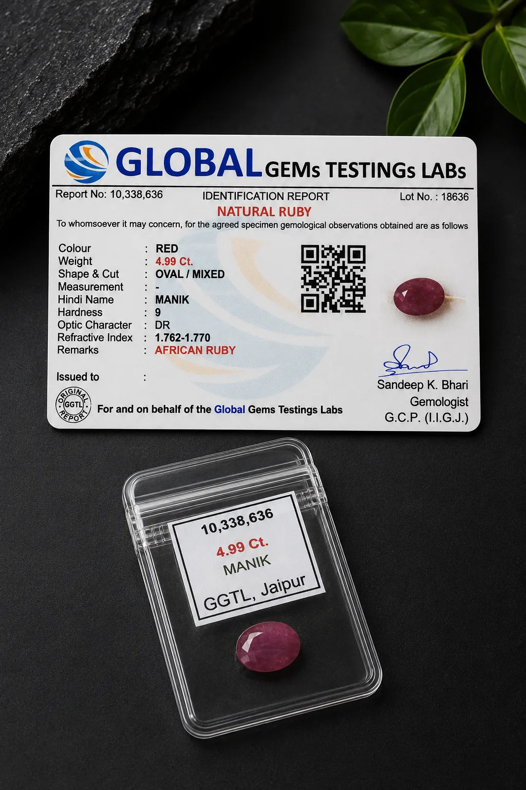 African Ruby (Manik) 4.99 Ct | GGTL Certified