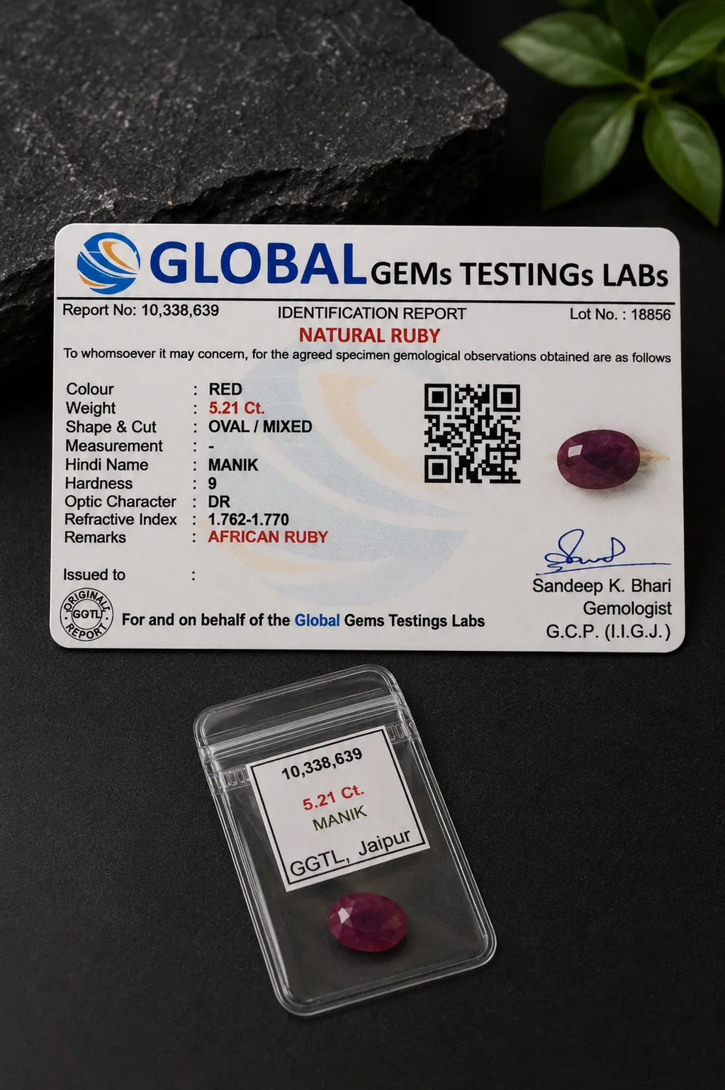 African Ruby (Manik) 5.21 Ct | GGTL Certified