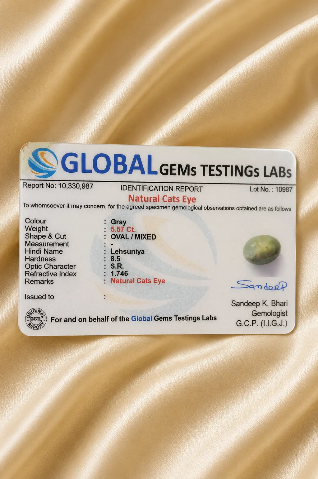 Cat's Eye (Lehsuniya) 5.57 Ct
