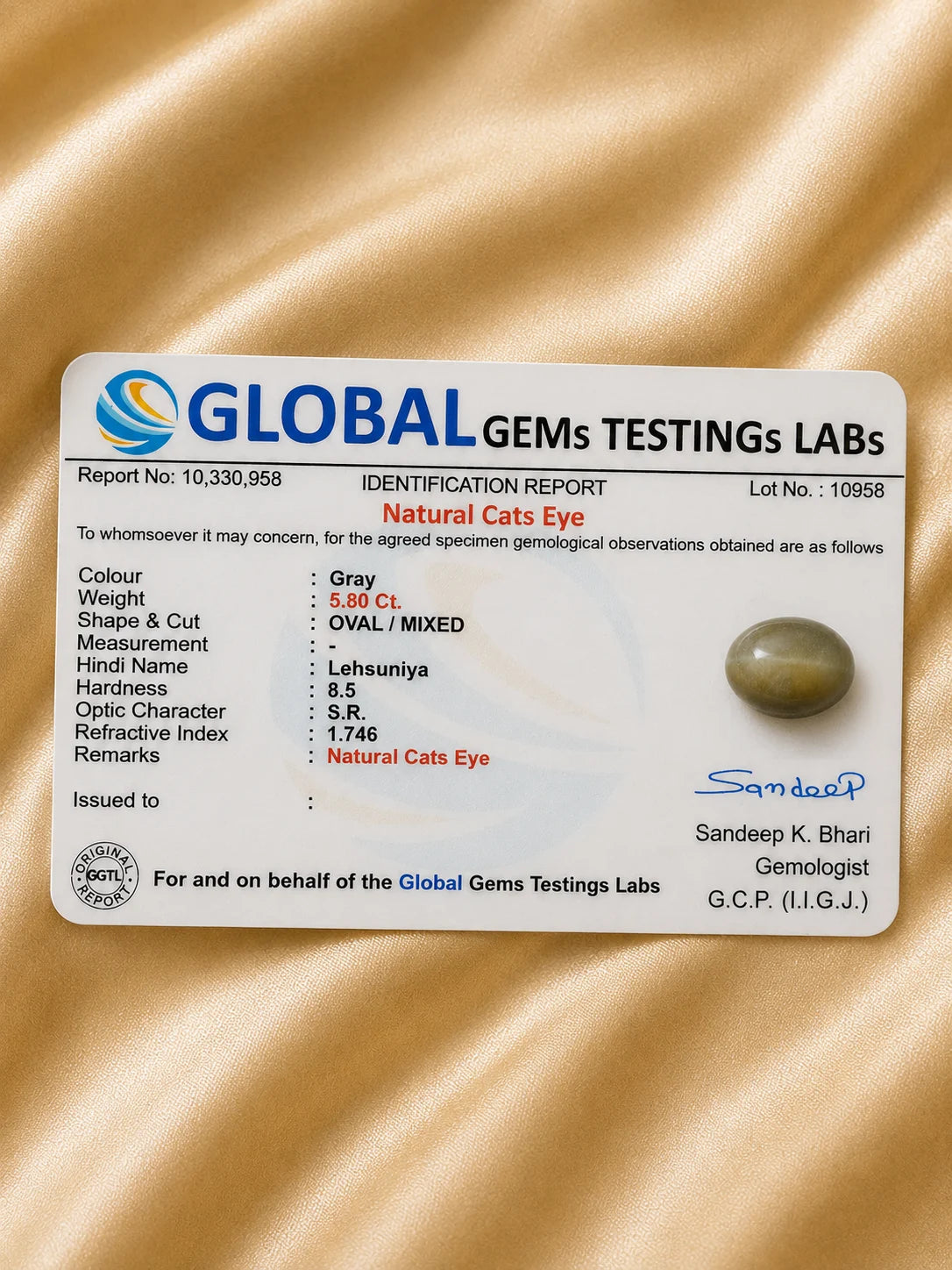 Cat's Eye (Lehsuniya) 5.80 Ct