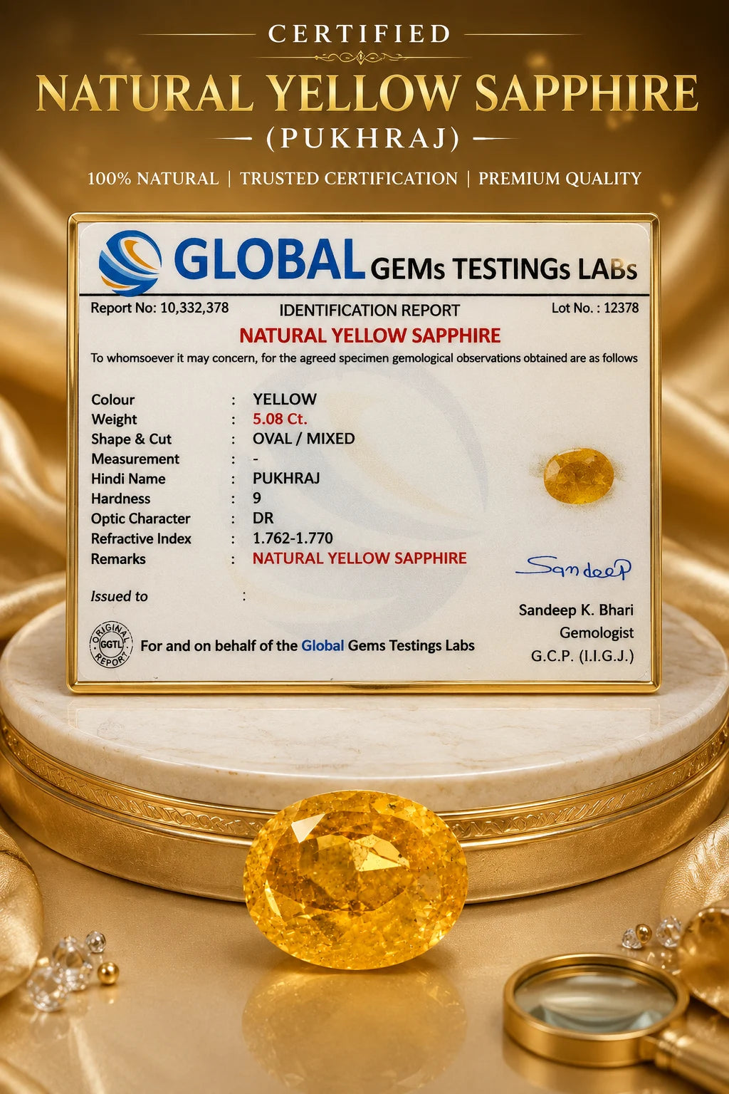 Yellow Sapphire (Pukhraj) 5.08 Ct