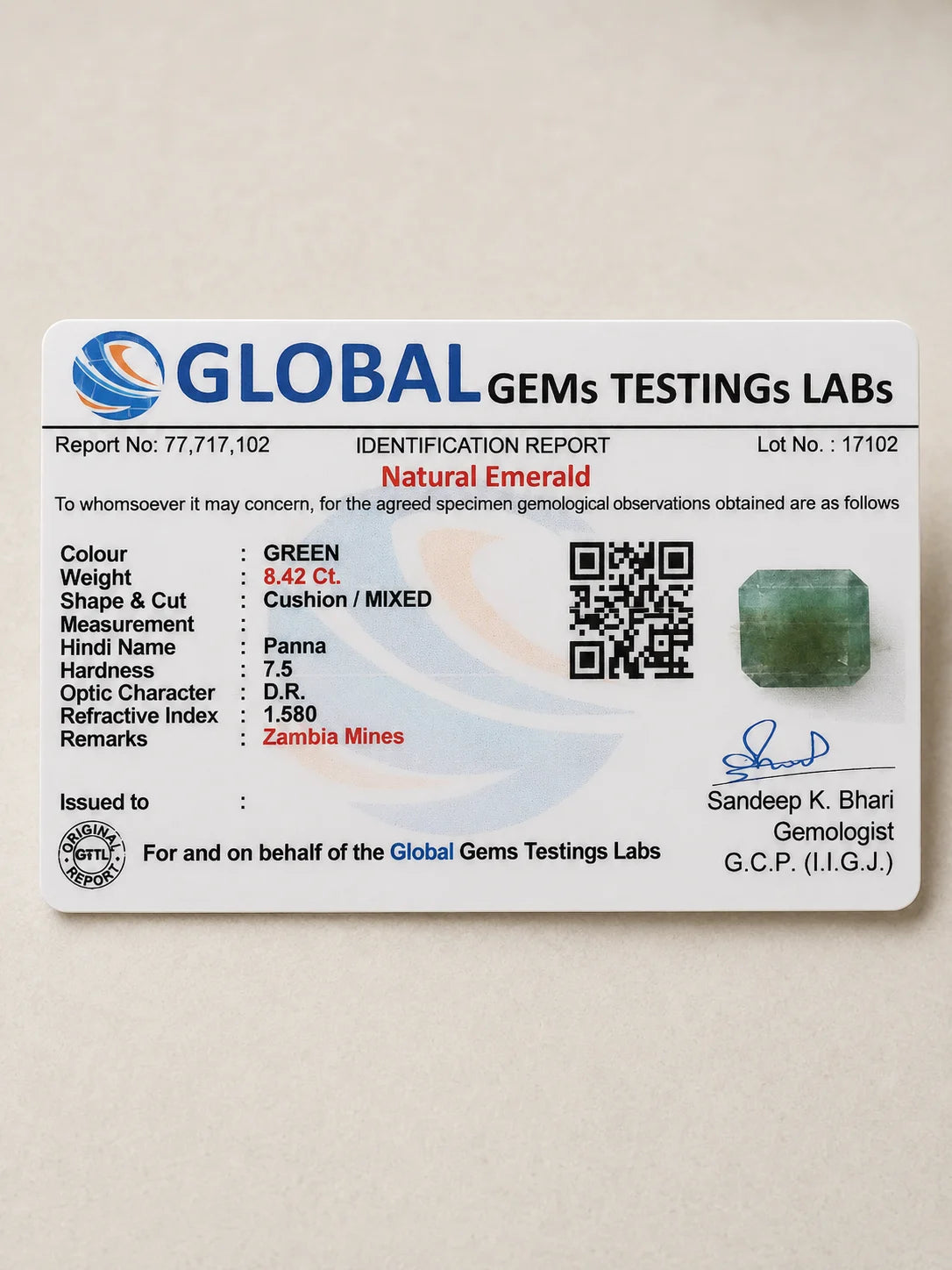 Emerald (Panna) 8.42 Ct