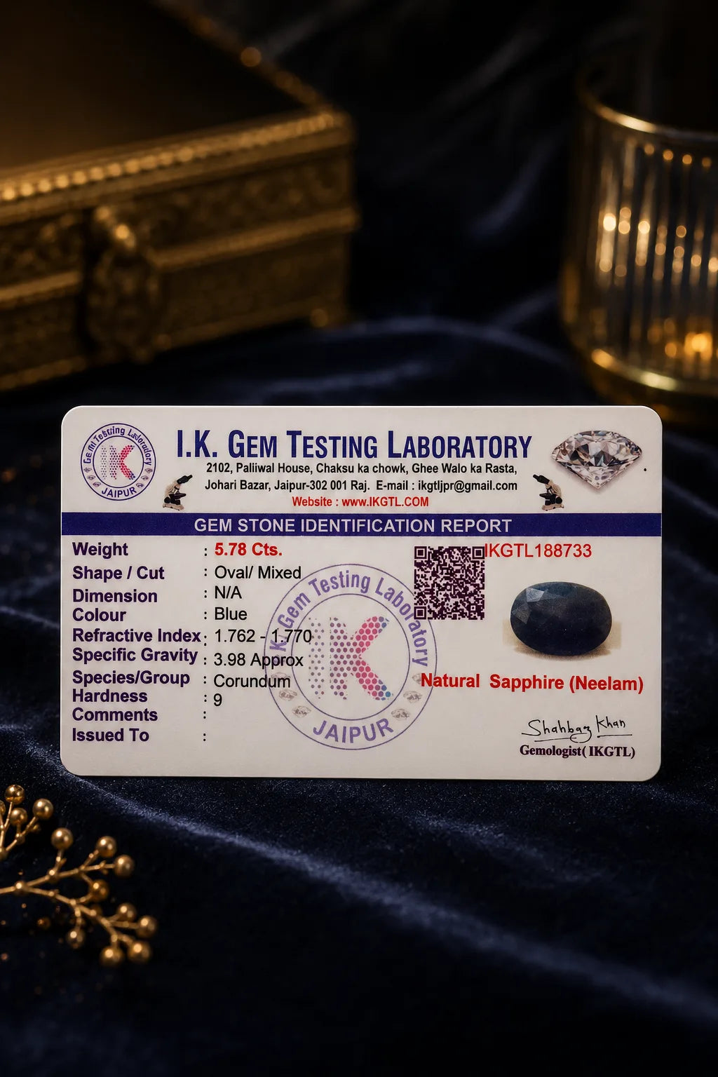 Blue Sapphire (Neelam) 5.78 Ct