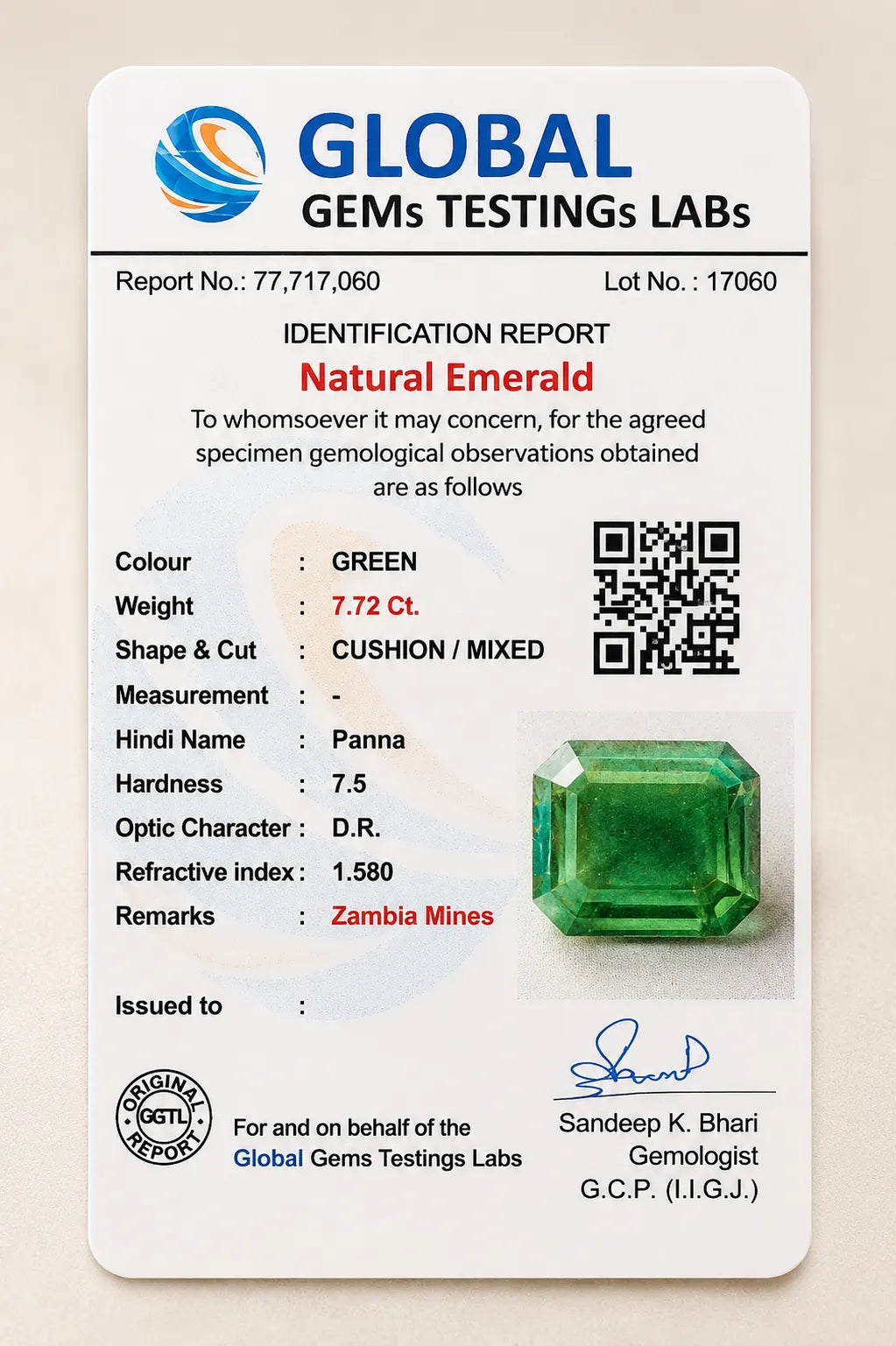 Emerald (Panna) 7.72 Ct