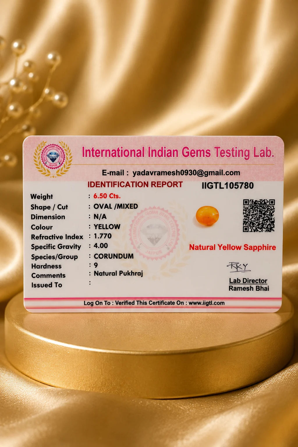 Yellow Sapphire (Pukhraj) 6.50 Ct