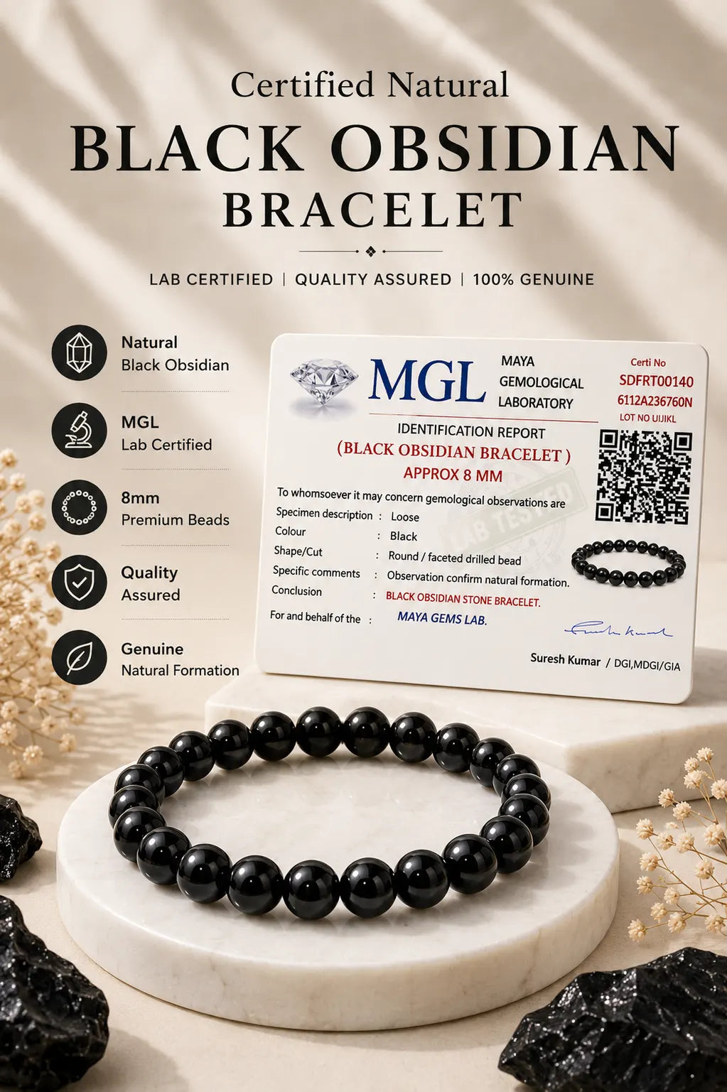 Black Matte Bracelet 8mm