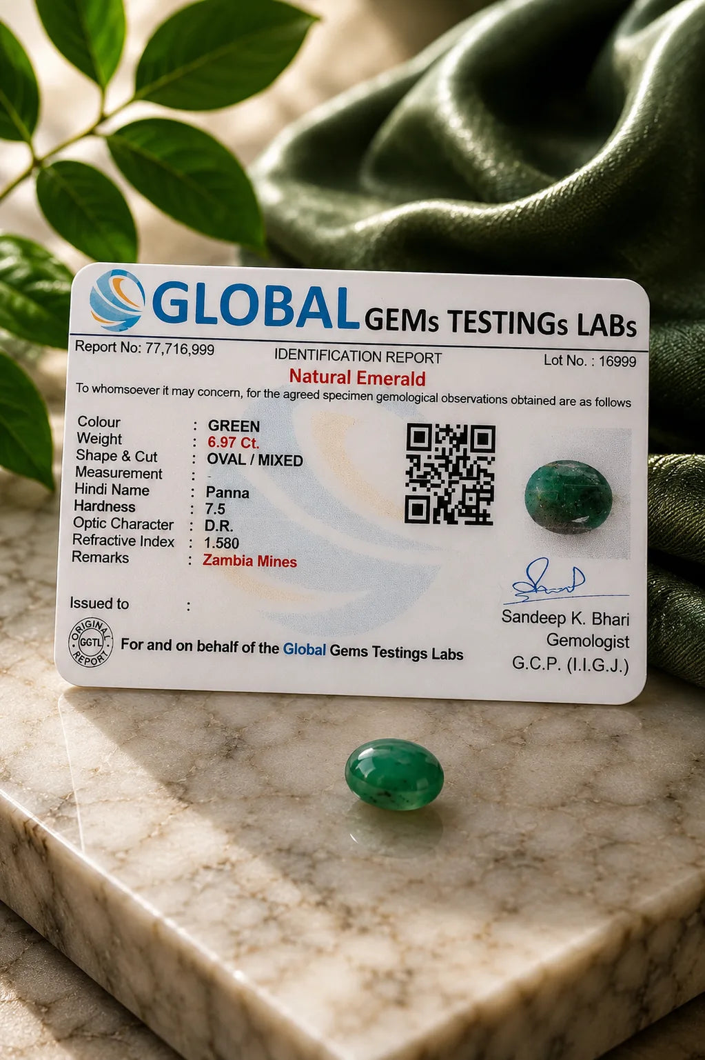 Emerald (Panna) 6.97 Ct | GGTL