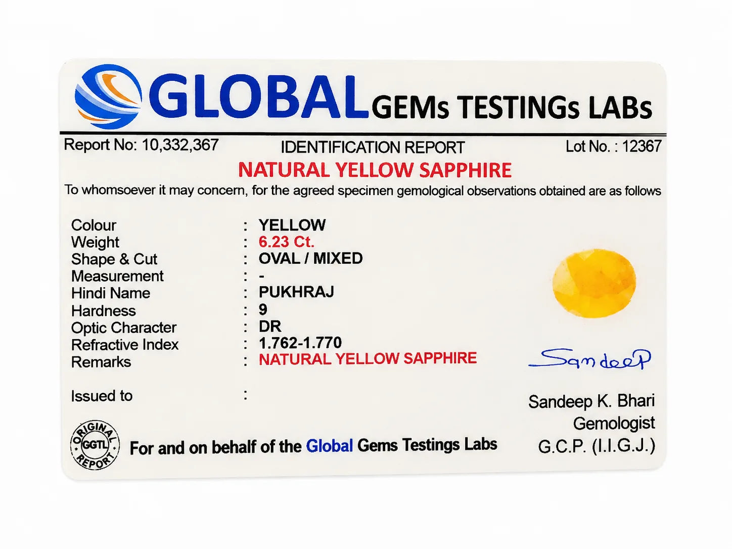 Yellow Sapphire 6 Carat